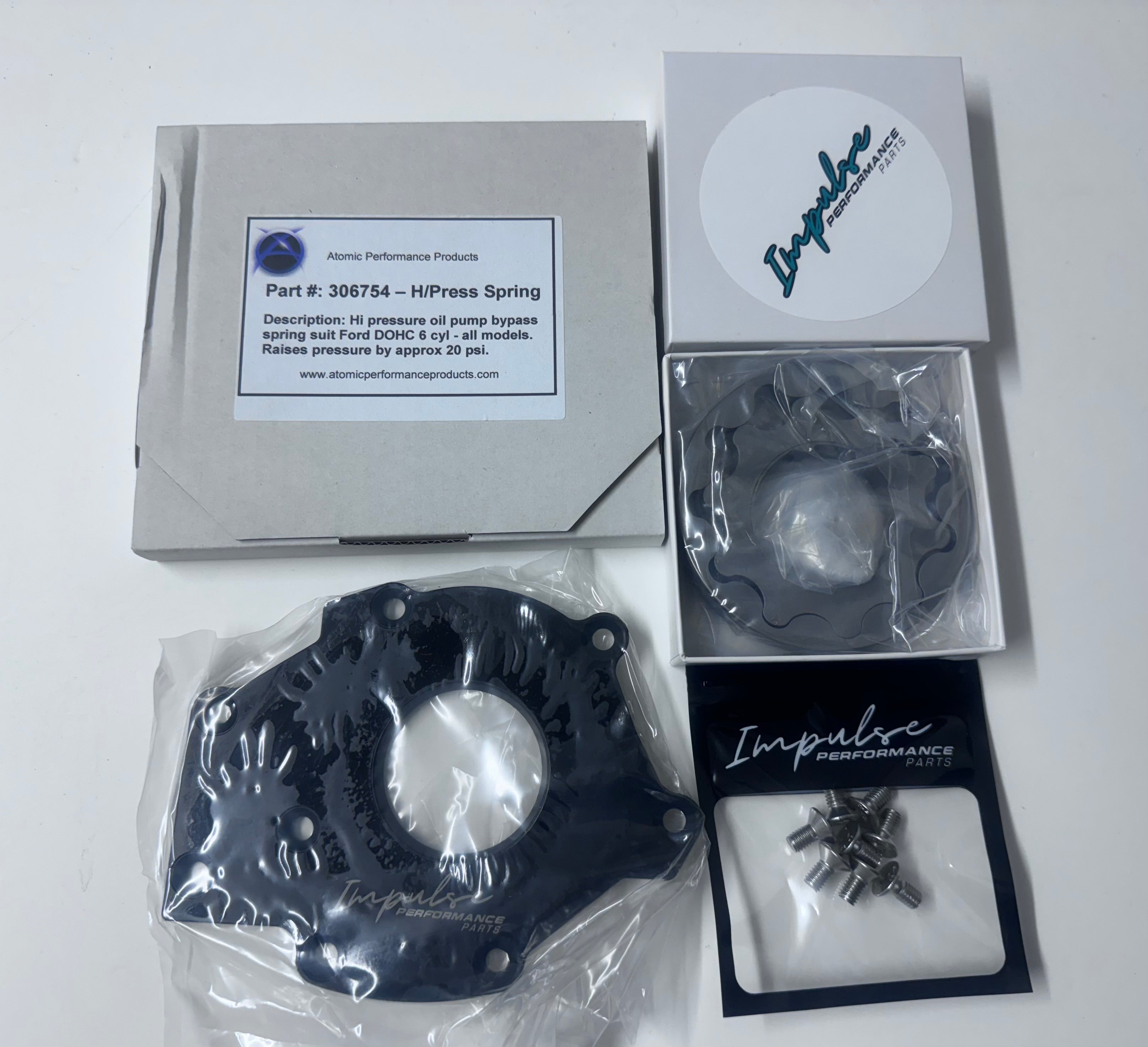 Barra Oil Pump - Genuine Ford Oil Pump with Billet Gears, Backing Plate & Atomic Oil Pump Spring